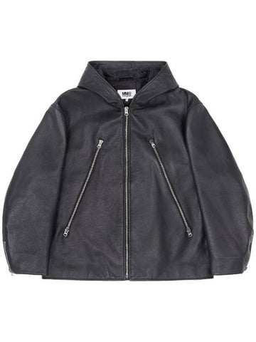 Zipper Hooded Leather Jacket Black - MAISON MARGIELA - BALAAN 1