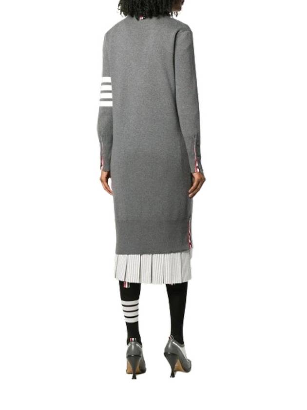 Cotton Crepe Milano Stitch 4-Bar Long V-Neck Cardigan Medium Grey - THOM BROWNE - BALAAN 7