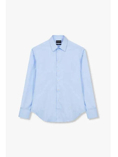 Men s Slim Fit Stretch Cotton Shirt Sky Blue - EMPORIO ARMANI - BALAAN 1