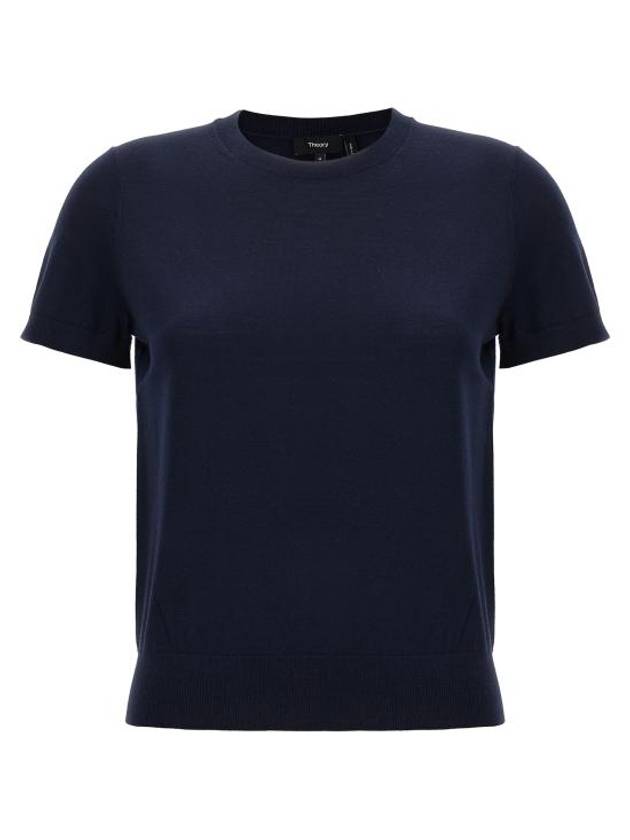 Women's Regal Wool Slim Crew Neck Short Sleeve T-Shirt Blue - THEORY - BALAAN 1