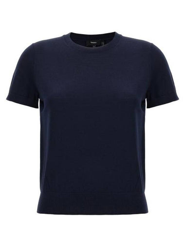 Women's Regal Wool Slim Crew Neck Short Sleeve T-Shirt Blue - THEORY - BALAAN 1