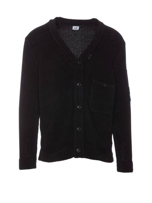 Cotton Chenille Buttoned Cardigan Black - CP COMPANY - BALAAN 1