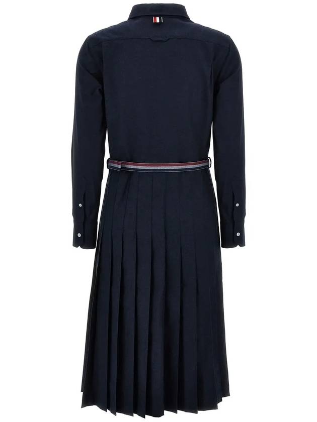 Striped cotton flannel midi pleated bottom belted dress - THOM BROWNE - BALAAN 2