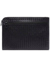 Intrecciato Weaving Zipper Clutch Bag Black Brown - BOTTEGA VENETA - BALAAN 3