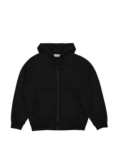 Garment Dyeing Cotton Jersey Zip-Up Hoodie Black - STONE ISLAND - BALAAN 1