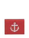 Anchor Peple Grain Leather Double Card Wallet Red - THOM BROWNE - BALAAN 2