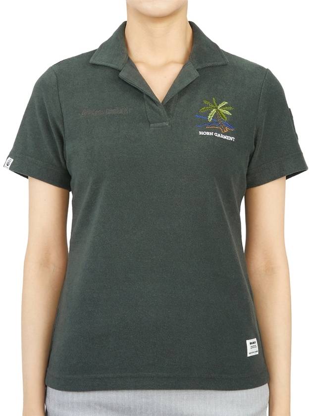 Women's Golf Montrose Short Sleeve PK Shirt Charcoal - HORN GARMENT - BALAAN 2