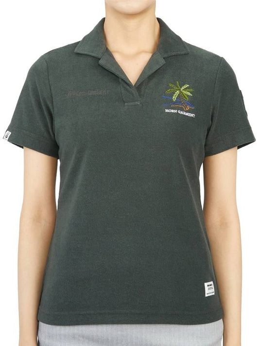 Women's Golf Montrose Short Sleeve PK Shirt Charcoal - HORN GARMENT - BALAAN 2