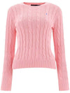 Embroidered Logo Pony Cable Knit Top Pink - POLO RALPH LAUREN - BALAAN 1