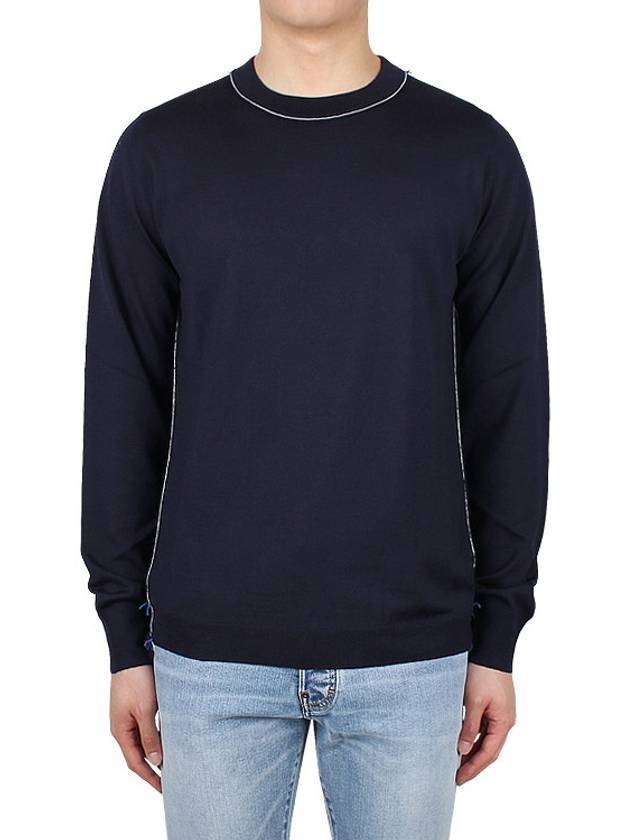 Back Stitch Crew Neck Wool Knit Top Navy - MAISON MARGIELA - BALAAN 3