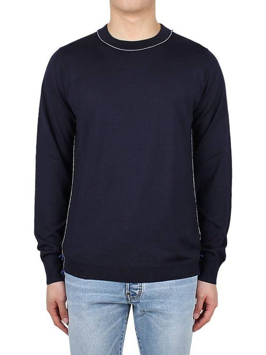 Back Stitch Crew Neck Wool Knit Top Navy - MAISON MARGIELA - BALAAN 2