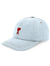 Men's De Coeur Embroidered Logo Denim Ball Cap Blue - AMI - BALAAN 3