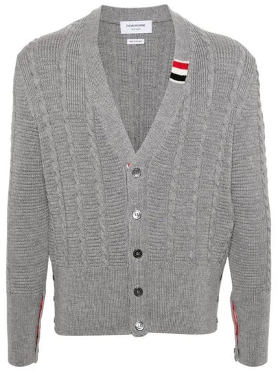 Cable Knitwear Virgin Wool Cardigan Grey - THOM BROWNE - BALAAN 2