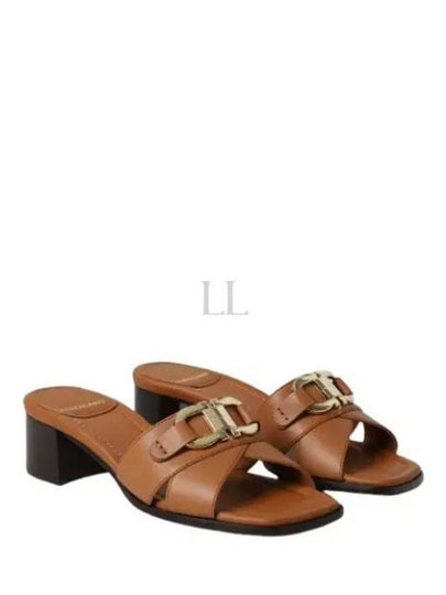 Gancini Ornament Slide Sandal Heels Brown - SALVATORE FERRAGAMO - BALAAN 2