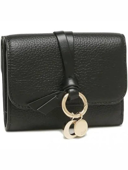 Alphabet Grain Leather Flap Small Half Wallet Black - CHLOE - BALAAN 2