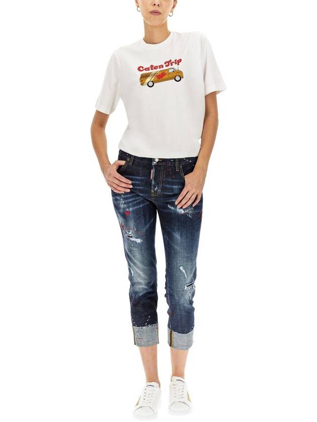 Cartoon Trip Print Short Sleeve T-Shirt White - DSQUARED2 - BALAAN 3