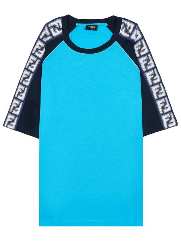 FF Raglan Short Sleeve T-Shirt Blue - FENDI - BALAAN 9