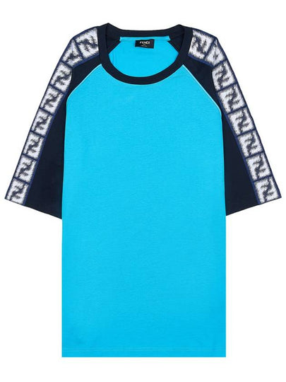 FF Raglan Short Sleeve T-Shirt Blue - FENDI - BALAAN 2