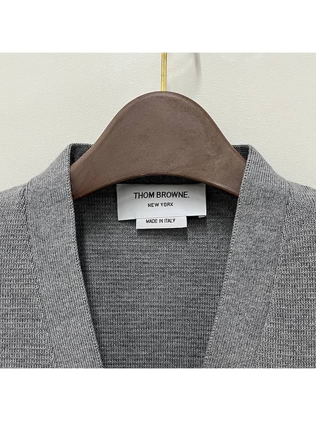 Milano Stitch 4 Bar Classic V Neck Fine Merino Wool Cardigan Grey - THOM BROWNE - BALAAN 4