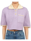 Le Maille Arco Contrasted Cropped Knit Polo Shirt Purple - JACQUEMUS - BALAAN 2