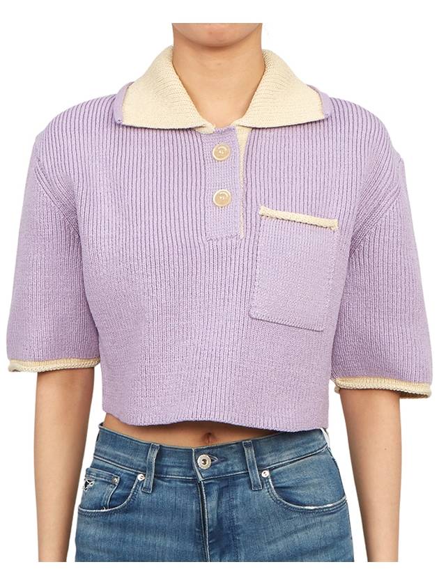 Le Maille Arco Contrasted Cropped Knit Polo Shirt Purple - JACQUEMUS - BALAAN 2