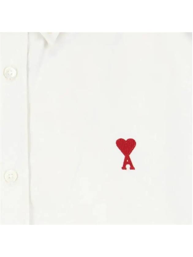 Men's Boxy Fit Embroidered Logo Short Sleeve Shirt White - AMI - BALAAN 4