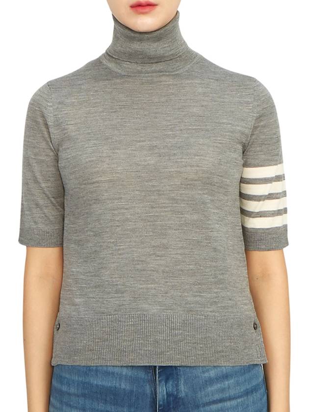 Fine Merino 4 Bar Relaxed Short Sleeve Turtleneck Grey - THOM BROWNE - BALAAN 2