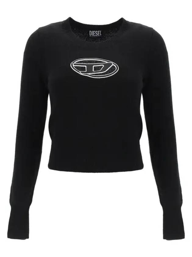 M-Areesa Jumper Embroidered Cut-Out Logo Knit Top Black - DIESEL - BALAAN 2