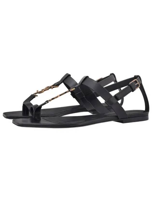 Cassandra Smooth Leather Flat Sandals Black - SAINT LAURENT - BALAAN 2