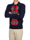 Argyle Check Merino Wool Long Sleeve Polo Shirt Navy - AMI - BALAAN 6