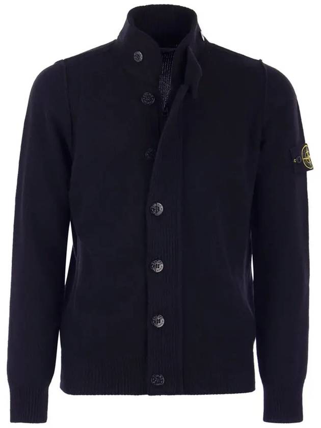 Lambswool Knit Cardigan Navy - STONE ISLAND - BALAAN 3