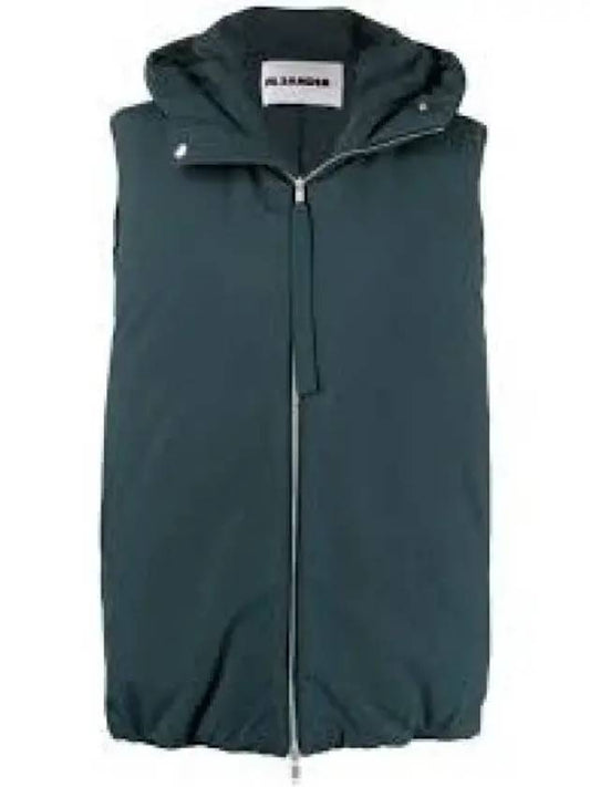 Zipper Hooded Oversized Down Vest Dark Green - JIL SANDER - BALAAN 1
