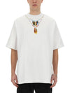 Feather Necklace Over Short Sleeve T-Shirt White - MARCELO BURLON - BALAAN 1