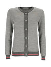 Herringbone Crew Neck Wool Cardigan Light Grey - THOM BROWNE - BALAAN 3