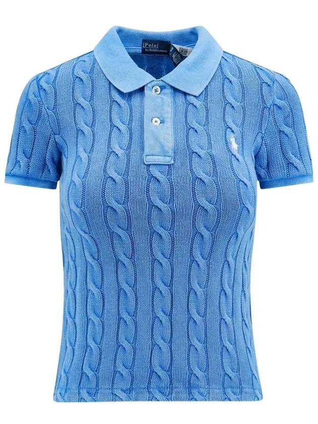 Embroidered Logo Slim Fit Knit Polo Shirt Blue - POLO RALPH LAUREN - BALAAN 2