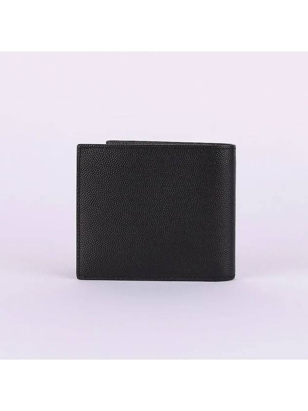 Classic Logo Textured Leather Half Wallet Black - SAINT LAURENT - BALAAN 3