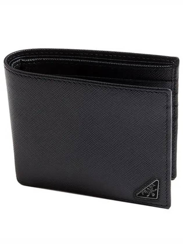 Triangle Logo Saffiano Half Wallet Black - PRADA - BALAAN 4