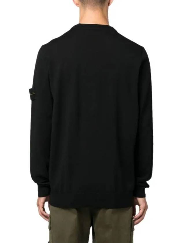 Regular Fit Crew Neck Wool Knit Top Black - STONE ISLAND - BALAAN 5