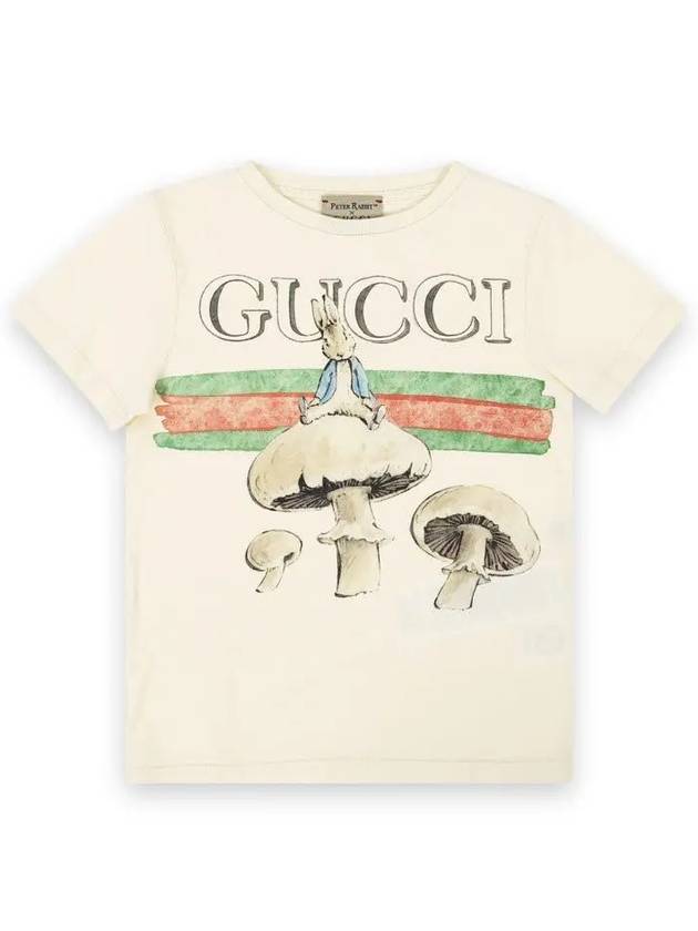 Kids Peter Rabbit Mushroom Print Short Sleeve T-Shirt Off-White - GUCCI - BALAAN 2