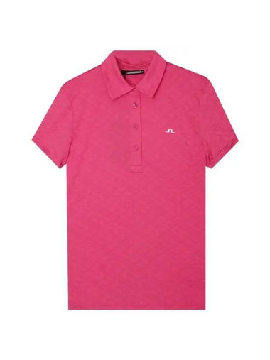 Alaya Jacquard Short Sleeve Polo Shirt Azalea - J.LINDEBERG - BALAAN 1