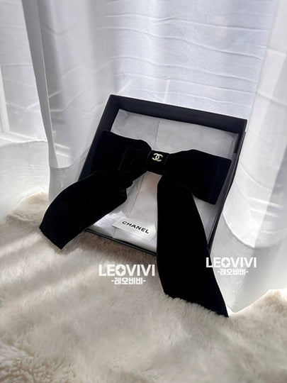 CC Logo Ribbon Bow Velvet Hairpin Black - CHANEL - BALAAN 2