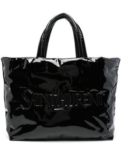 Maxi Patent Canvas Tote Bag Black - SAINT LAURENT - BALAAN 2