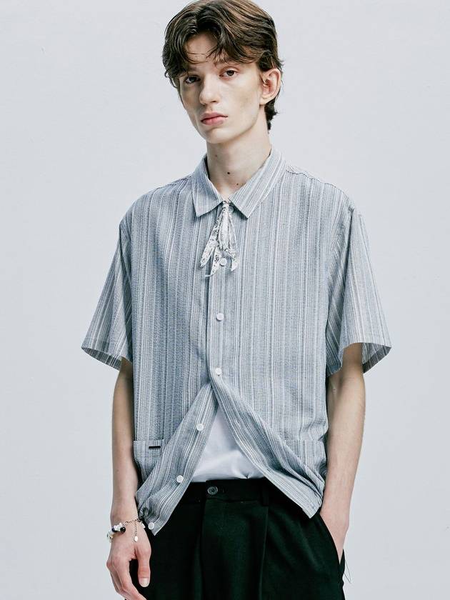 2way yukata striped open collar half shirt gray - S SY - BALAAN 6