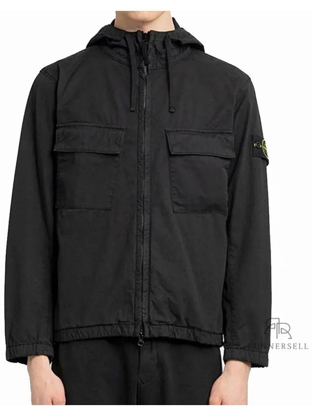 Cotton Twill Stretch Hooded Jacket Black - STONE ISLAND - BALAAN 2