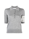 Women's Diagonal Striped Relaxed Fit Wool Polo Shirt Light Grey - THOM BROWNE - BALAAN 3