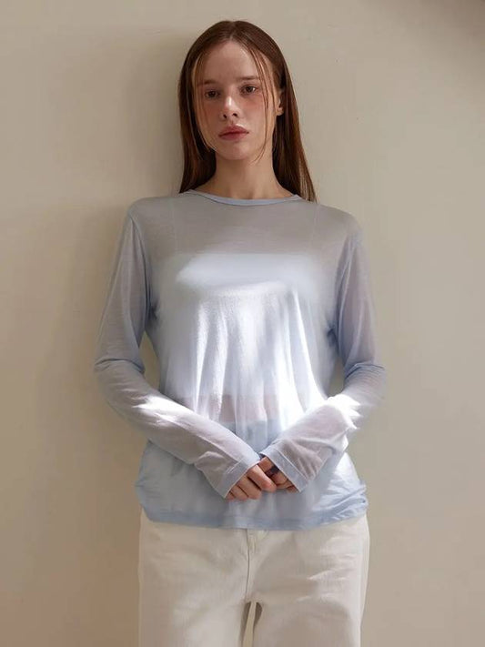 See Through Tencel Long Sleeve T Shirt Sky Blue - LESEIZIEME - BALAAN 2