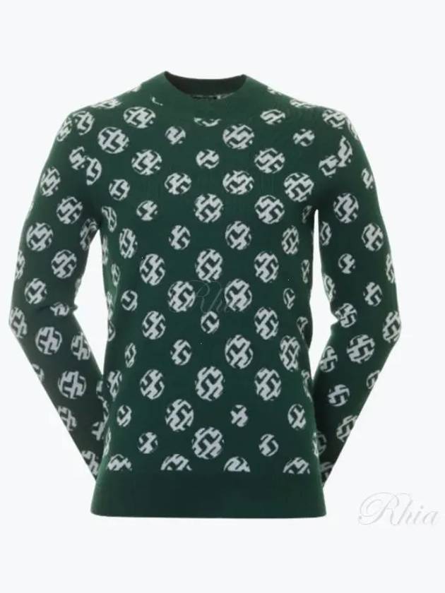 Men's Golf Gus Jacquard Crew Neck Sweater Green - J.LINDEBERG - BALAAN 2