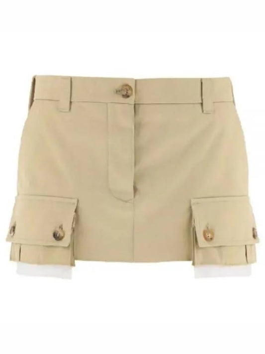 Women's Cargo Pocket Chino Mini A-Line Skirt Beige - MIU MIU - BALAAN 2