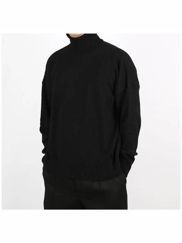 Oversized Fit Cashmere Wool Turtleneck Black - AMI - BALAAN 3