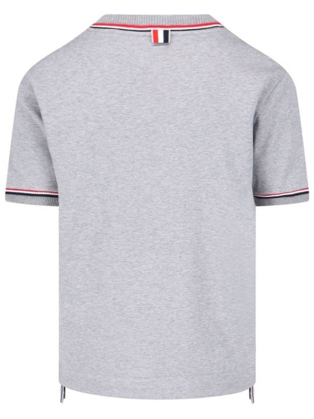 RWB Trimmed Cotton Short Sleeve T-Shirt Grey - THOM BROWNE - BALAAN 4